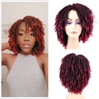 Synthetic Dreadlock Curly Wig Short Synthetic Wigs Twist Ombre Black/Burgundy TBUG Wigs for Black Women and Men Afro Curly Hair