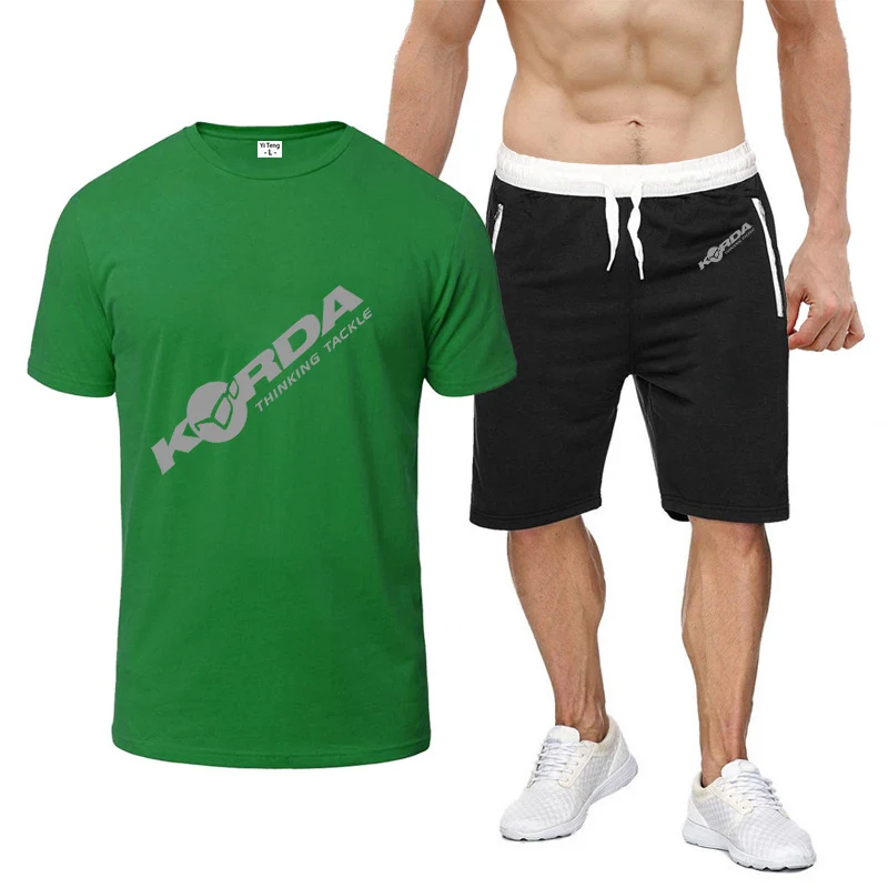 

2023 New Summer Korda Inspired Tribute Logo Print Casual Short Sleeve Suit Men's Classic Loose T-shirt Top+Sweatpants Cotton Set