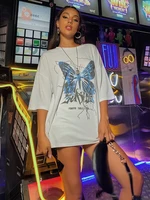 harajuku t shirt women chinese dragon and butterfly print oversized t shirt o neck short sleeve streetwear tops female clothing