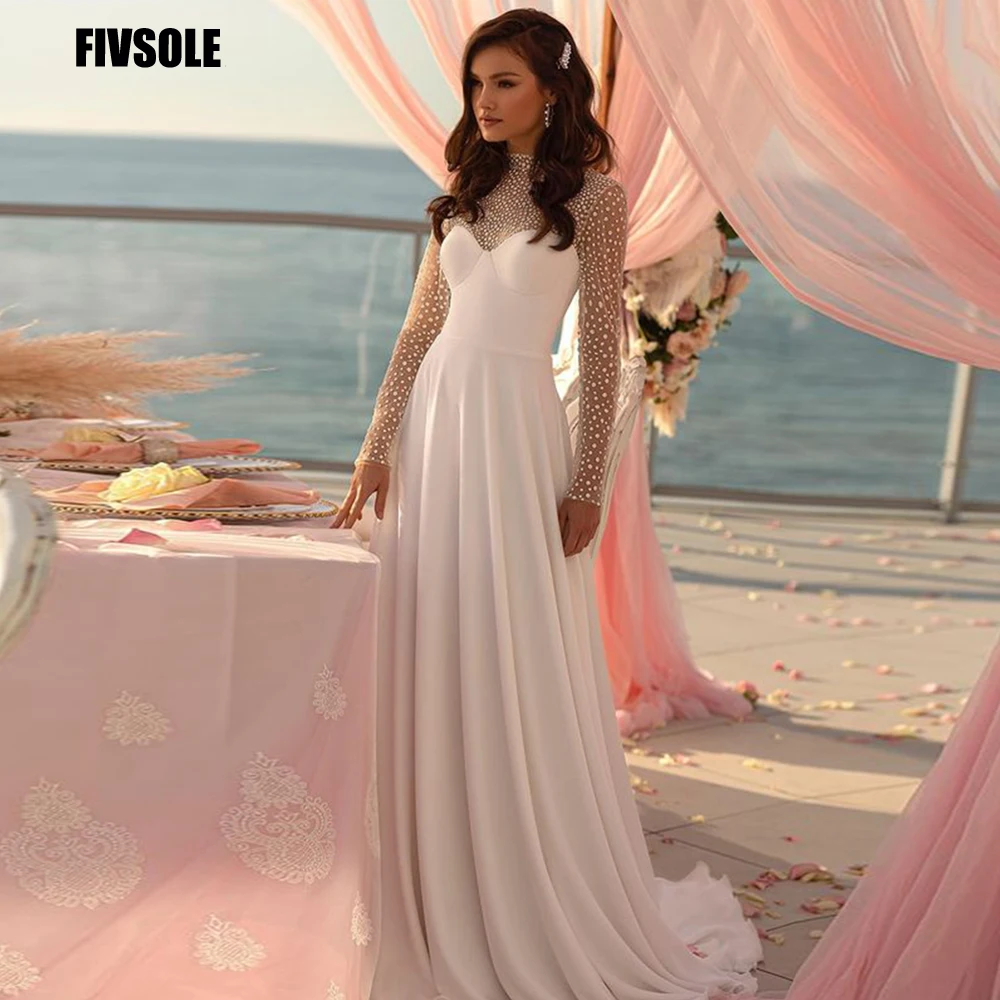

Fivsole A-Line Sheer High Neck Wedding Dress 2022 For Women Cap Sleeve Dot Formal Bridal Gowns Vestidos De Novia Robe De Mariée
