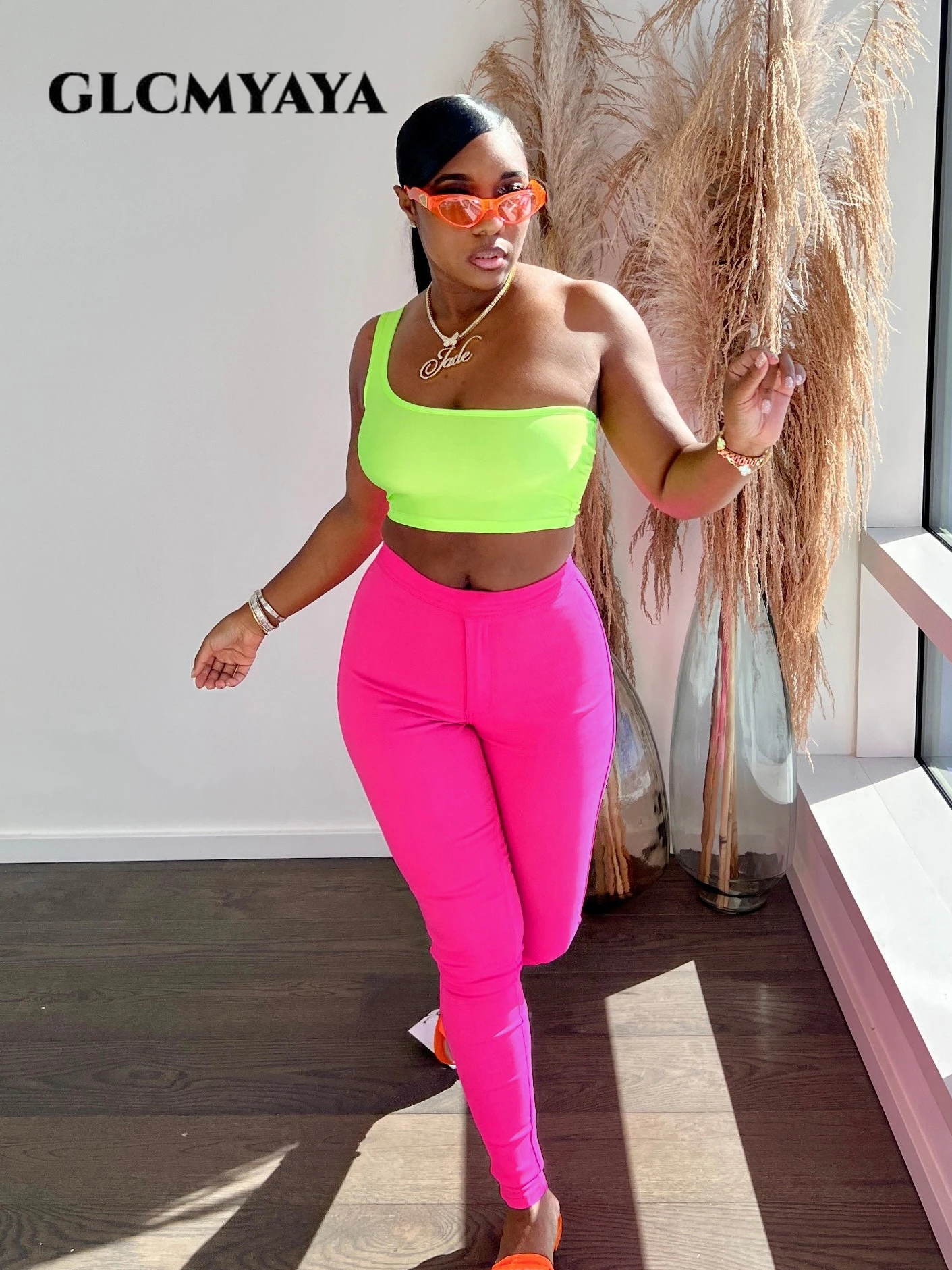 

GLCMYAYA Women High Stretch Fitness Legging Pants Streetwear Active Gym Yoga Rose Red High Waist Skinny Trousers
