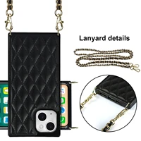 crossbody luxury plaid lambskin phone case for iphone 13 12 11 pro max mini x xs xr 8 7 6 plus with strap chain bag back cover