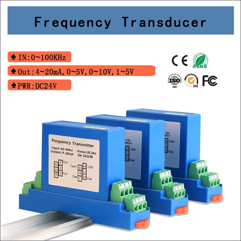 

40-60hz 45-55hz Frequency Transducer High Frequency Transmitter with input 0-6KHz-100KHz,output 0-10V 4-20mA