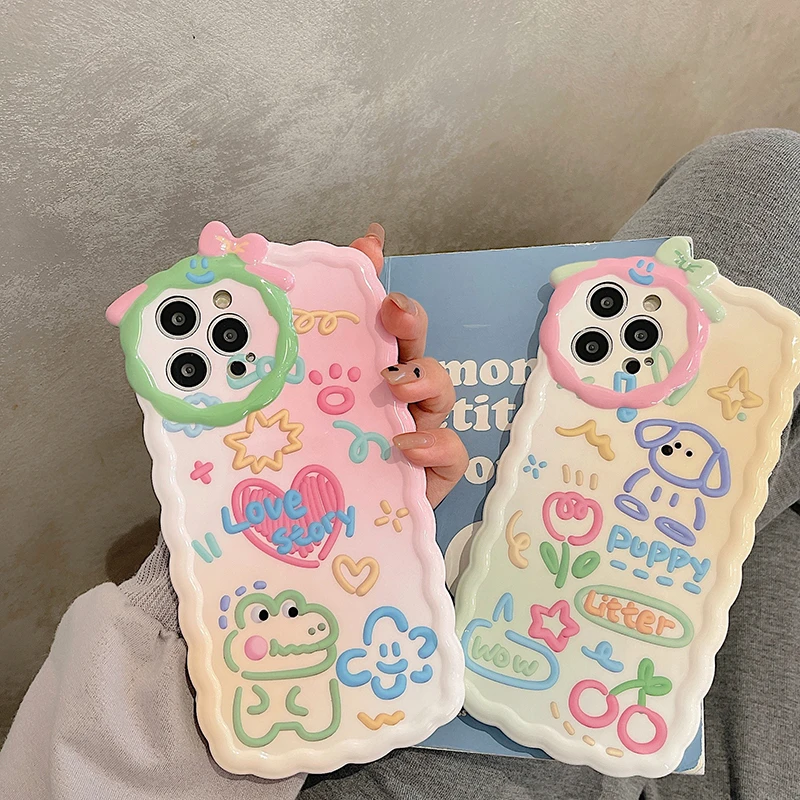 

Милый чехол для телефона iPhone 14, 11, 13 Pro, 12 Plus, X, XS Max, XR, мультяшный щенок, крокодиловый узор, чехол для мобильного телефона, оболочка, Чехлы, Обло...