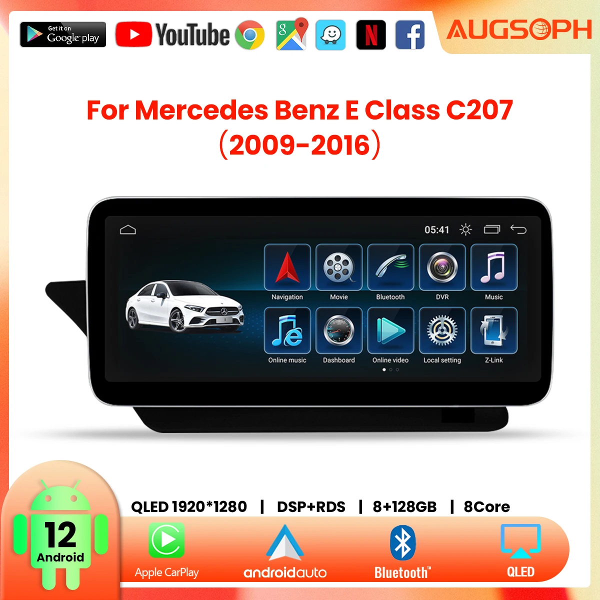 

Android 12 Car Radio for Mercedes Benz E-Class C207 2009-2016, 12.3" QLED 8 Core Multimedia Stereo with 4G Carplay & Auto GPS