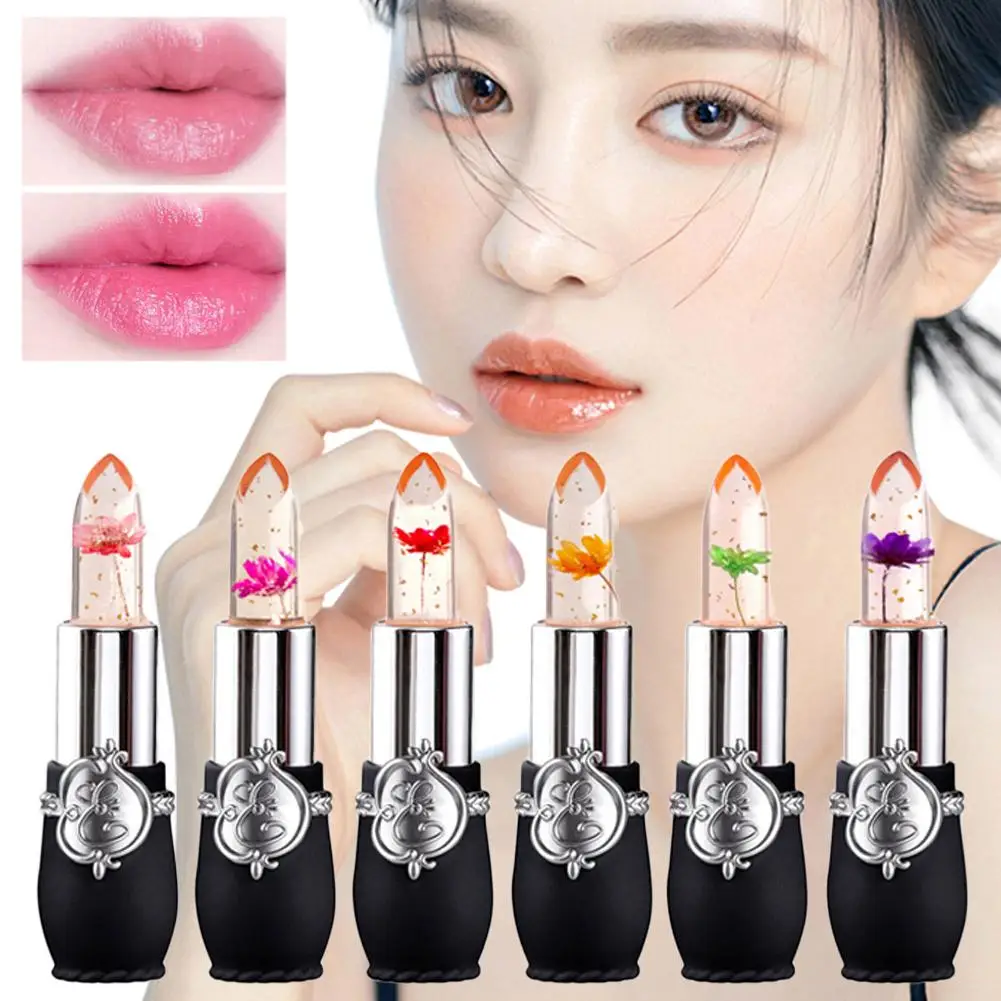 

Flower Jelly Transparent Waterproof Discoloration Lipstick Discoloration Temperature Lasting God 6 Lips Colors Lipstick C6h9