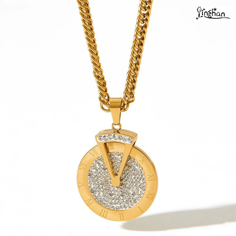 

Lin Shan Love Zircon Pentagram Double-Layer Round Brand 18K Gold Plated Stainless Steel Waterproof Necklace Jewelry Wholesale