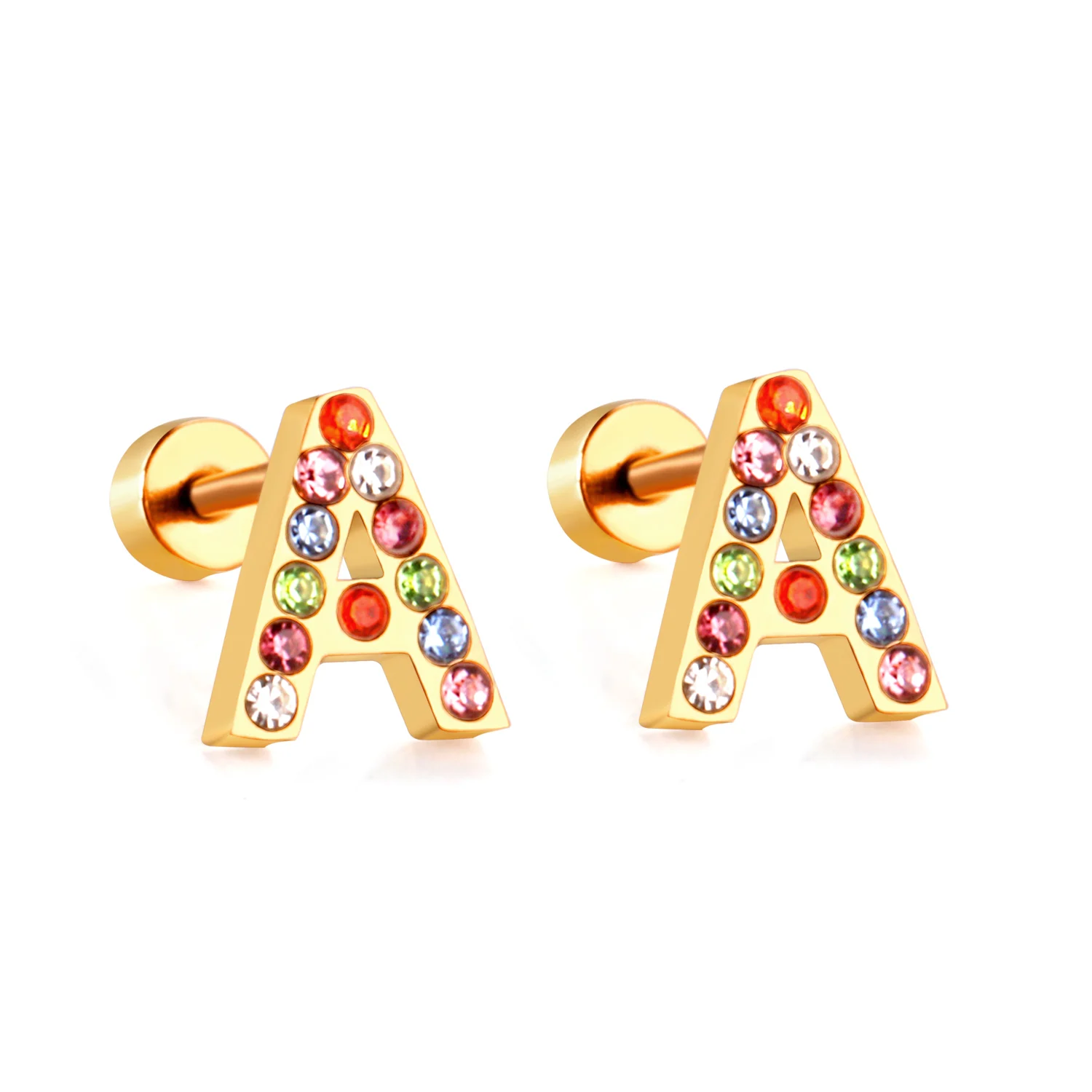 

ASON Stainless Steel Initials Letters A-Z Stud Earrings For Women Girls Gold Color Cubic Zirconia Small Mini Pendientes Gifts