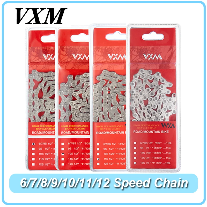 

VXM Bike Bicycle Chain 6 7 8 9 10 11 12 Speed Velocidade Electroplated Silver Chain Mountain Road Bike MTB Chains Part 116 Links