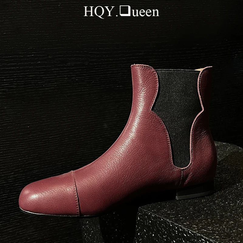 

Ankle Women Chelsea Boots Shoes For Genuine Leather Round Toe Horsehide Autumn Elegant Ladies Flats Female Short Booties