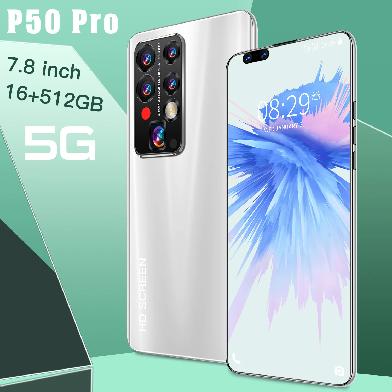 Global Version P50 PRO 7.8 Inch Fullview Display Android 11.0 Smartphone 16GB RAM 512GB ROM 40MP+48MP 5600mAh Dual Sim 5G Phone |