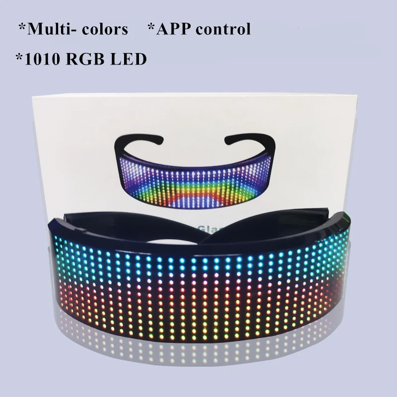 

1010 RGB LED Party Glasses bluetooth APP Control Shield Luminous Glasses USB Charge DIY App Control Multi-lingual Quick Flash