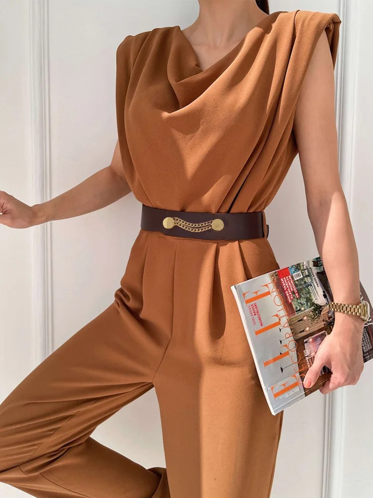 

Elegant O Neck Sleeveless Party Jumpsuit Lady Fashion Darped Office One Piece Romper Summer Casual Loose Solid Playsuit Overalls