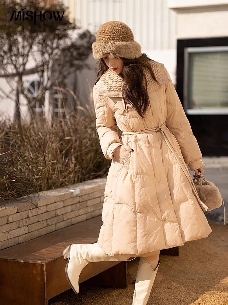 MISHOW Down Jacket Women 2022 Winter Warm White Duck Long Down Coat Thicke Single Breasted Parkas Elegant Outerwear MXB48Y0156