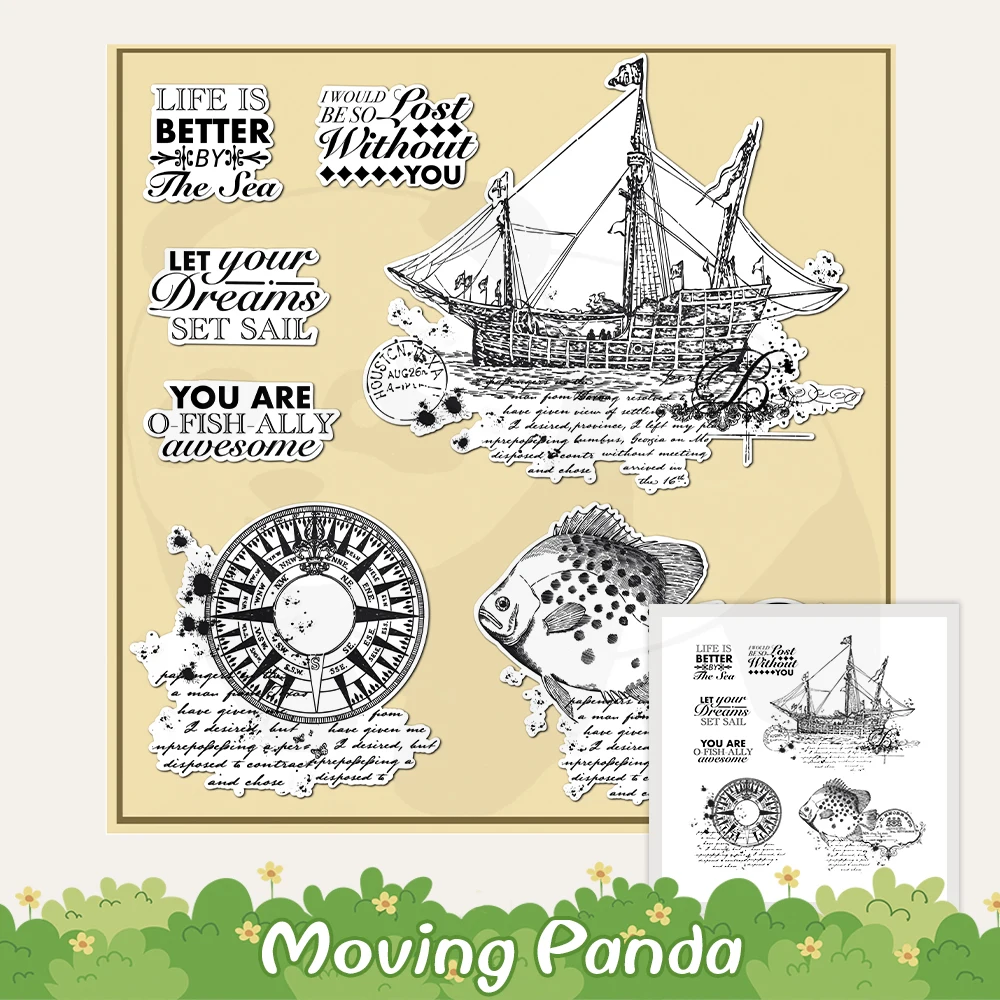 

Sea Sail Boat And Fish Clear Stamps For Decor DIY Scrapbooking Supplies Silicone Stamps Paper Cards Albums Diary Decor Crafts