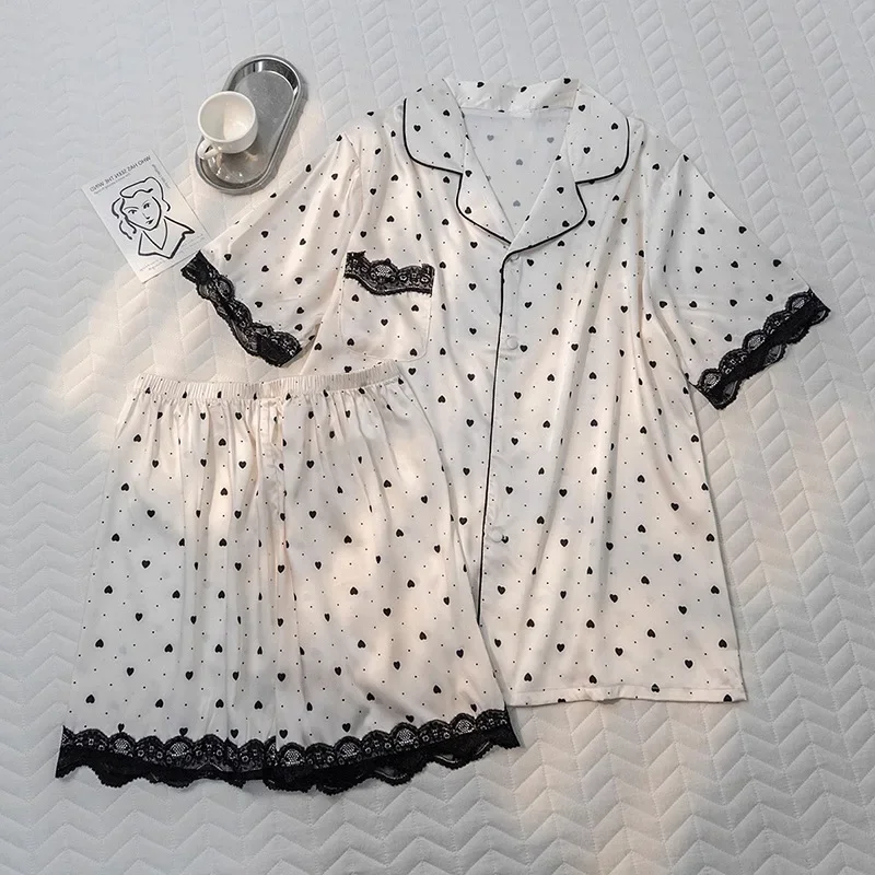 Новые летние пижамы из ледяного шелка с кружевными краями в стиле принцессы