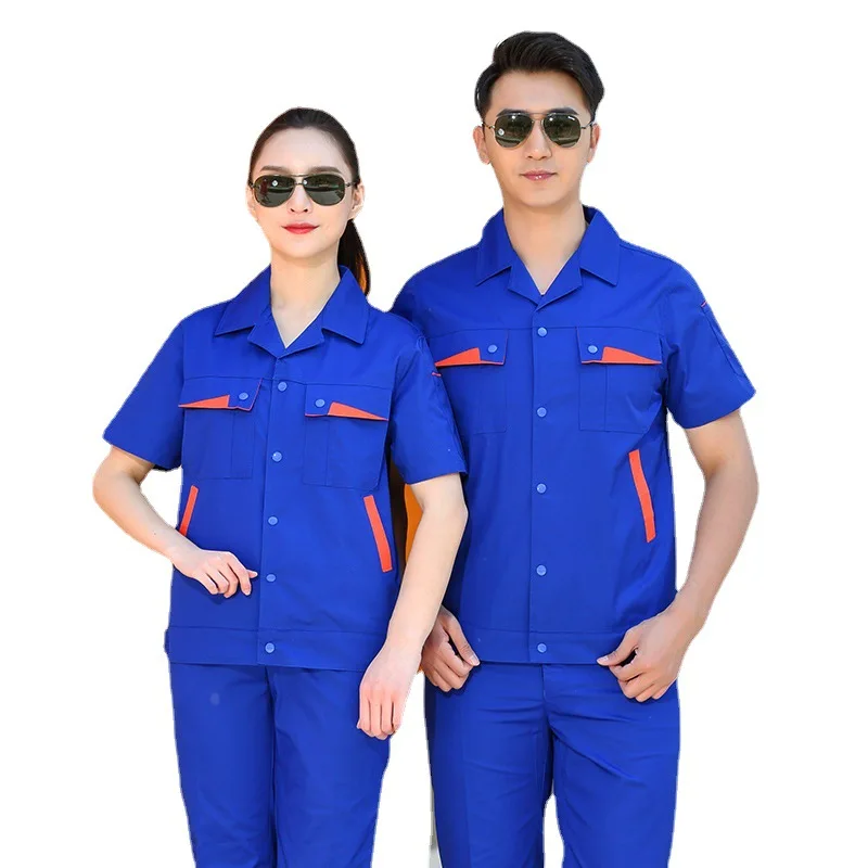

Summer men's work clothing set contrast color fashion factory workshop repairman working uniforms worker Coveralls breathable 4X