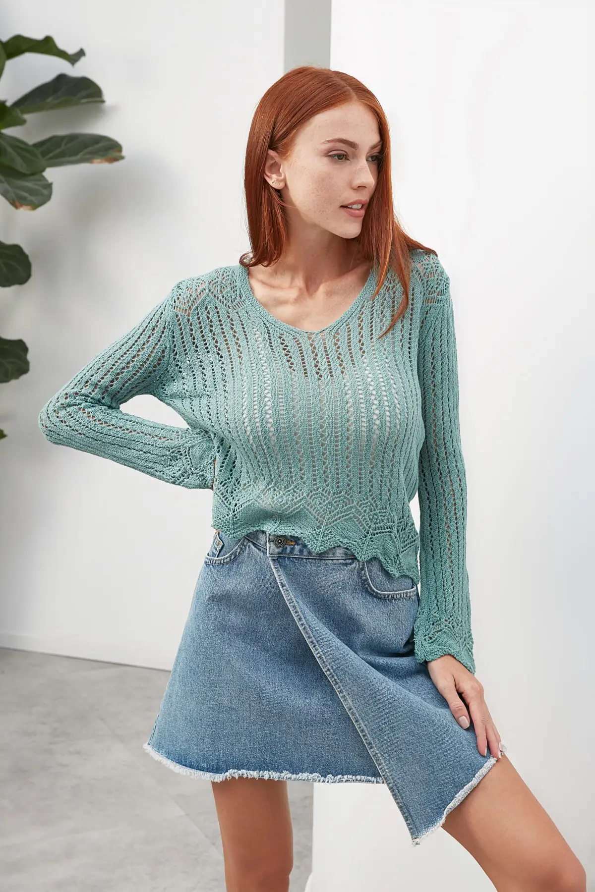 

Trendyol открытый Ajurlu трикотаж желтовато-коричневый свитер TWOAW22KZ2779