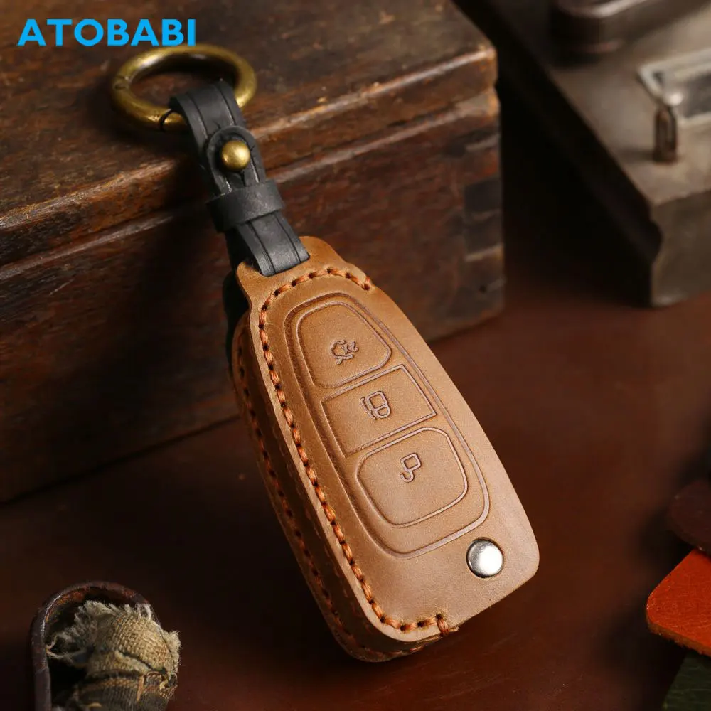 

Leather Car Key Cases Folding Remote Control Fobs Protector Cover For Ford Focus Mondeo Fusion Grand C-Max Transit Galaxy S-Max