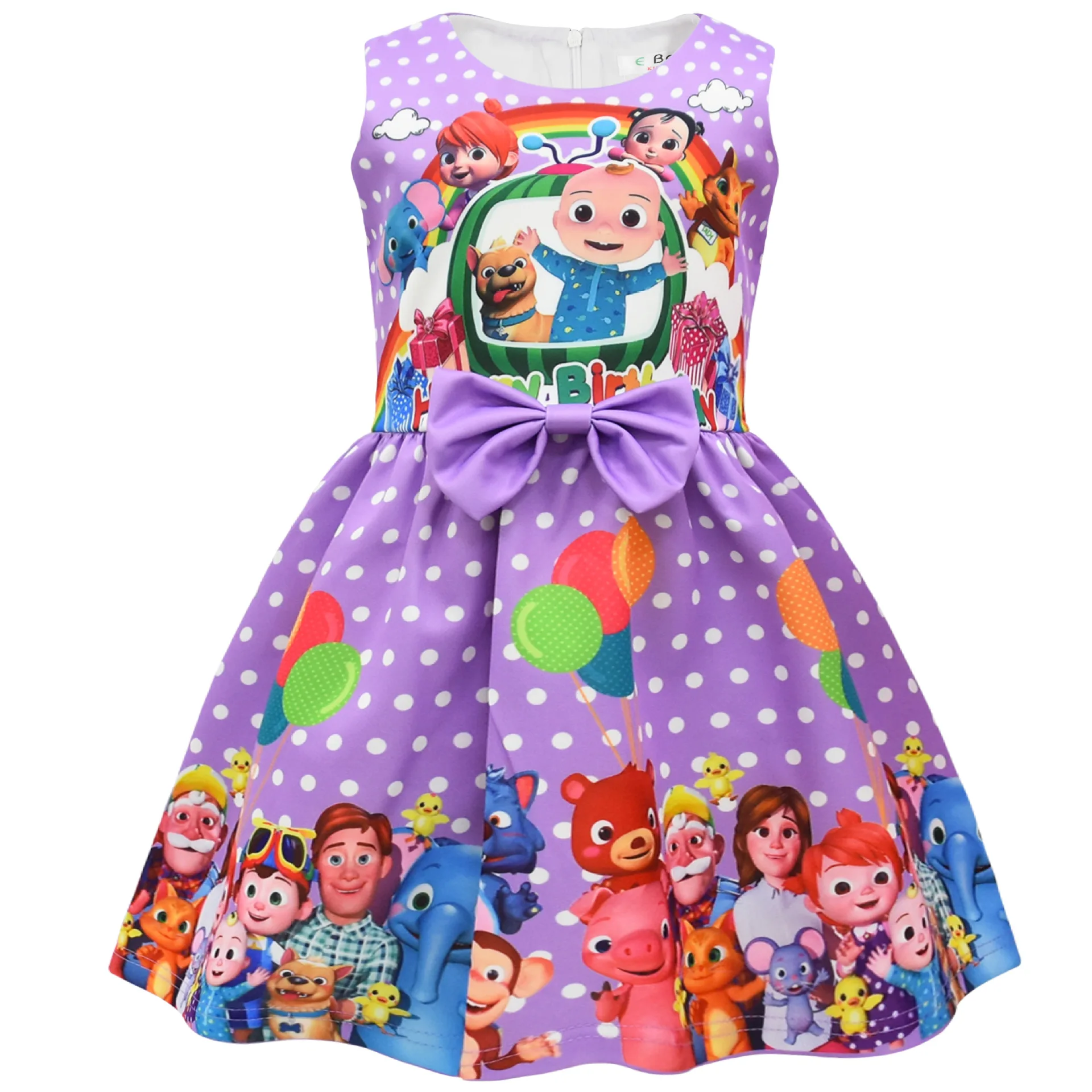 Summer Charm Girls Cartoon Cocomeloned Print Dress Kids Bow Sleeveless Birthday Party Princess Dress Cosplay Costumes
