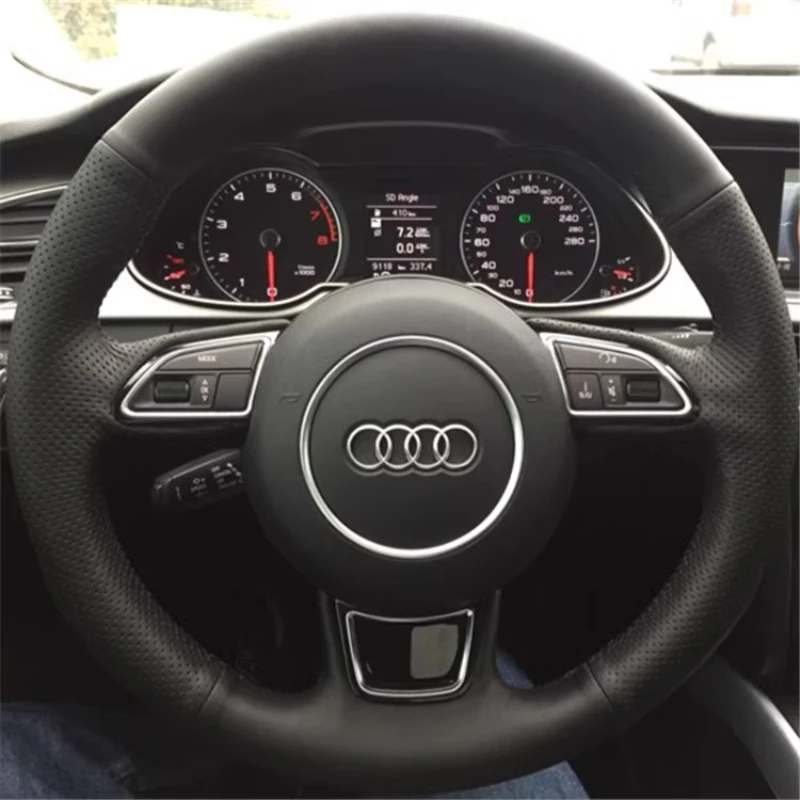 Фото Для Audi A3 8V Sportback A4 B8 Avant A5 A6 C7 A7 G8 A8 Q3 Сшитый вручную черный замшевый чехол на руль из натуральной кожи №4