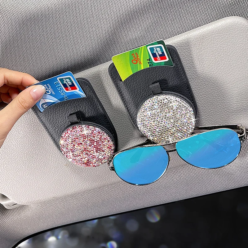 

Алмазный милый чехол для автомобильных очков искусственная кожа Универсальный Автомобильный солнцезащитный козырек держатель для солнцезащитных очков