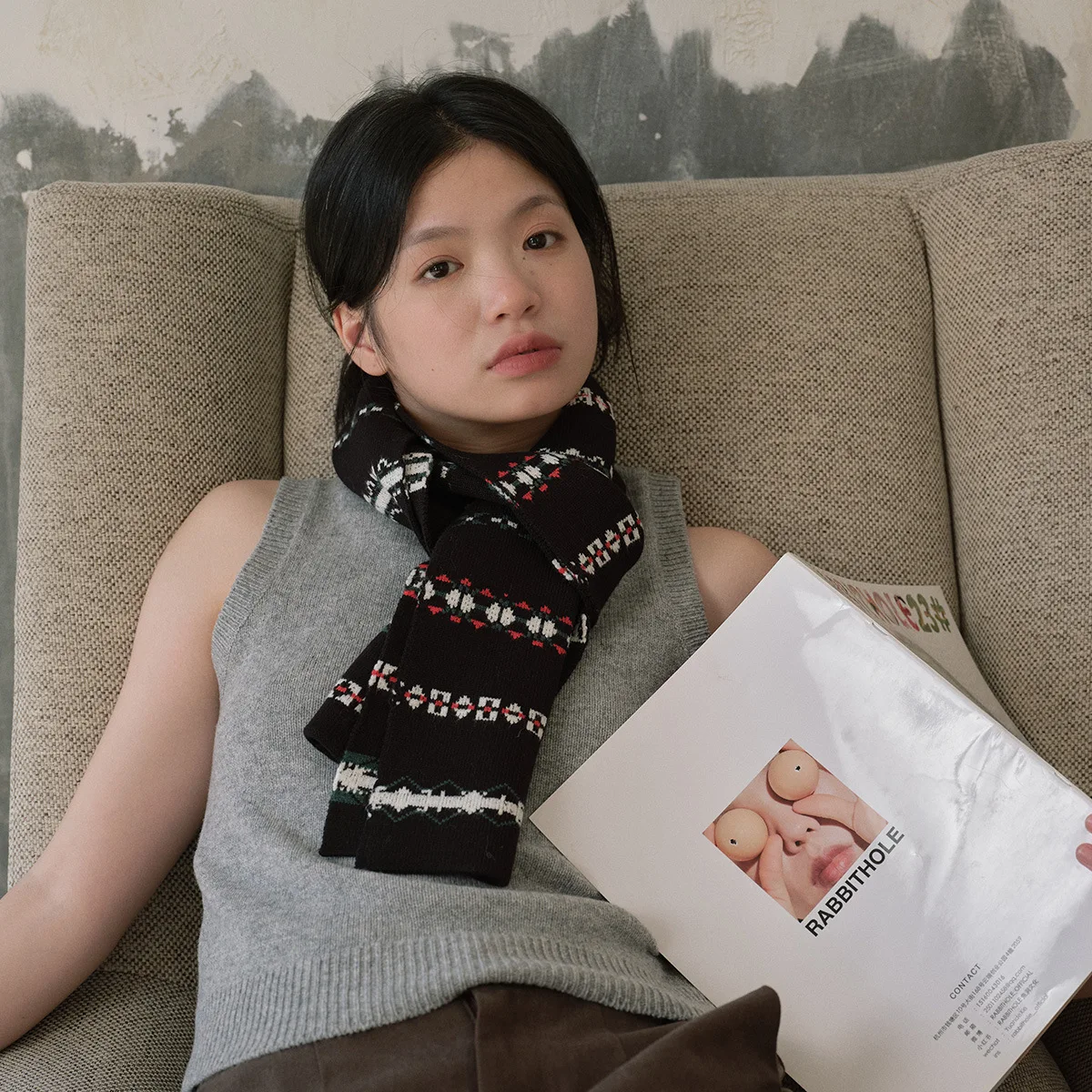 Женский рождественский вязаный жаккардовый полосатый шарф