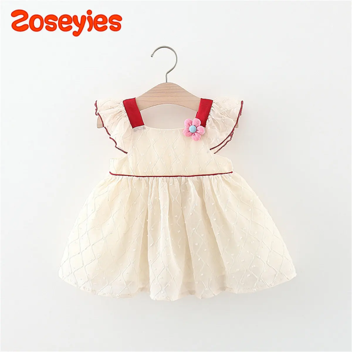 

Summer New Children'S Wear Solid Princess Mesh Flower Decorative Daily Flying Sleeve Knee Length Baby Girl Dres