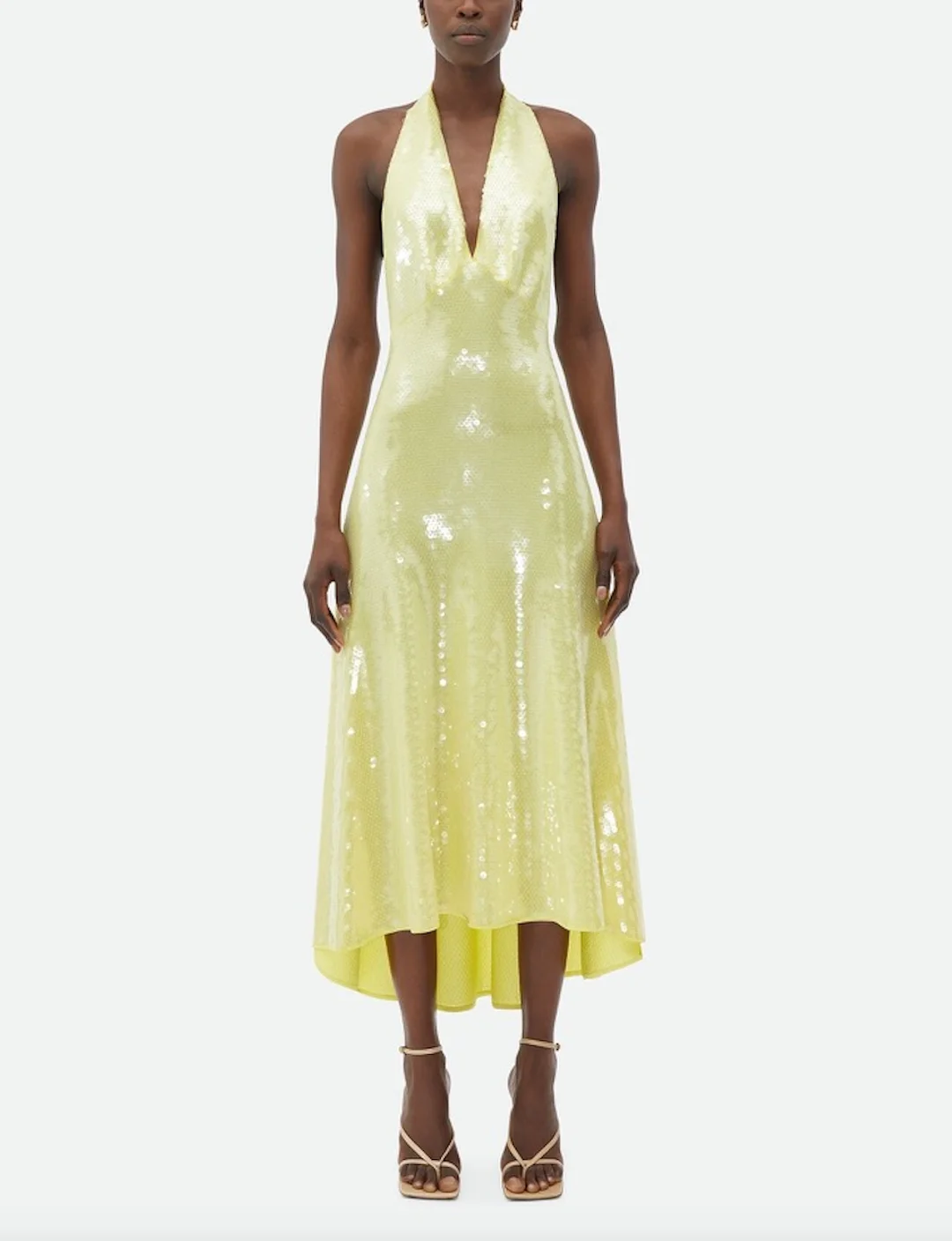 

Женское вечернее платье с блестками, желтое блестящее длинное платье-трапеция с лямкой на шее и открытой спиной, для вечеринок и клубов, для осени, 2023