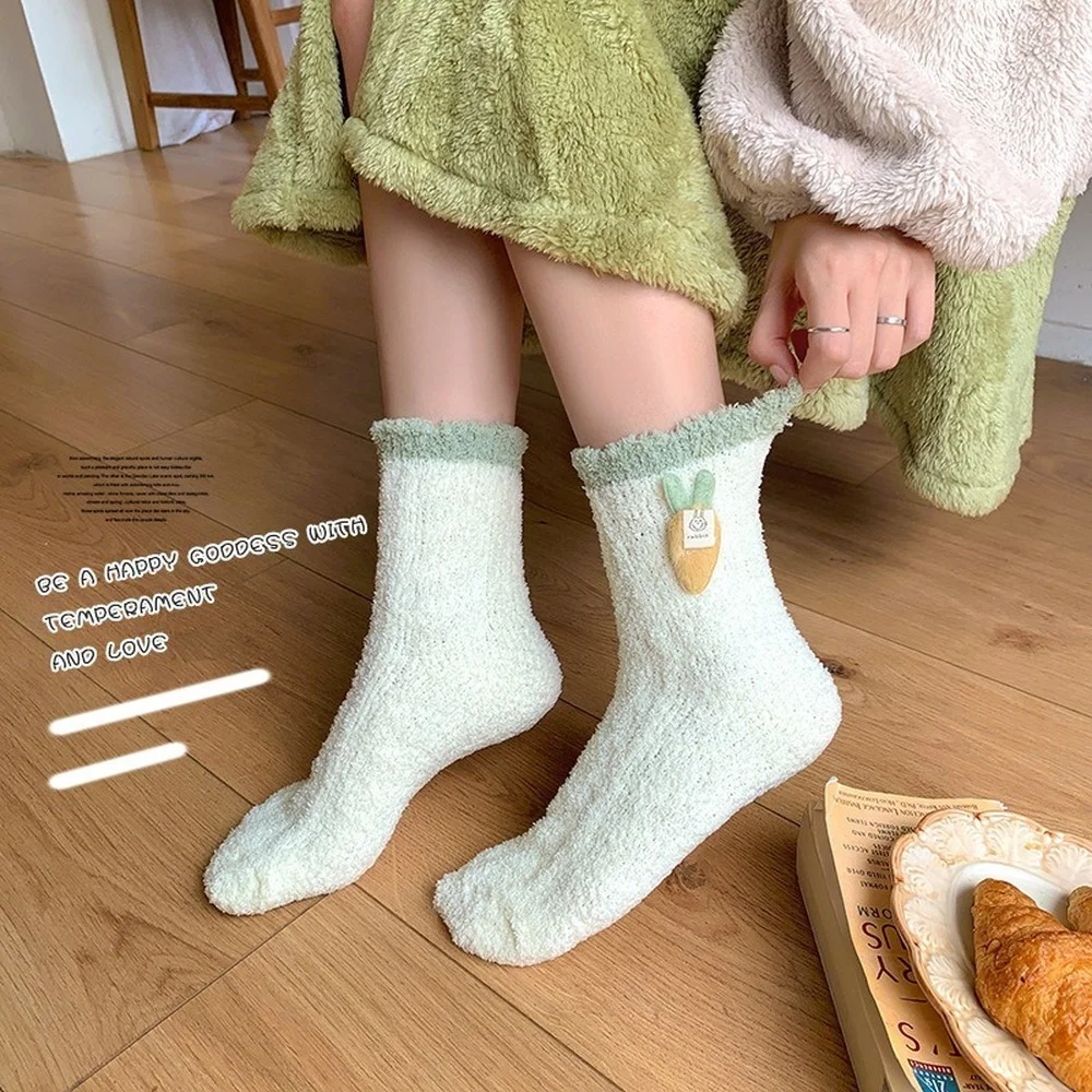 5 Pairs Autumn and Winter Japanese Sweet Beauty Women Coral Fleece Socks Female Cartoon Rabbit Warm Home Floor Sleep Socks