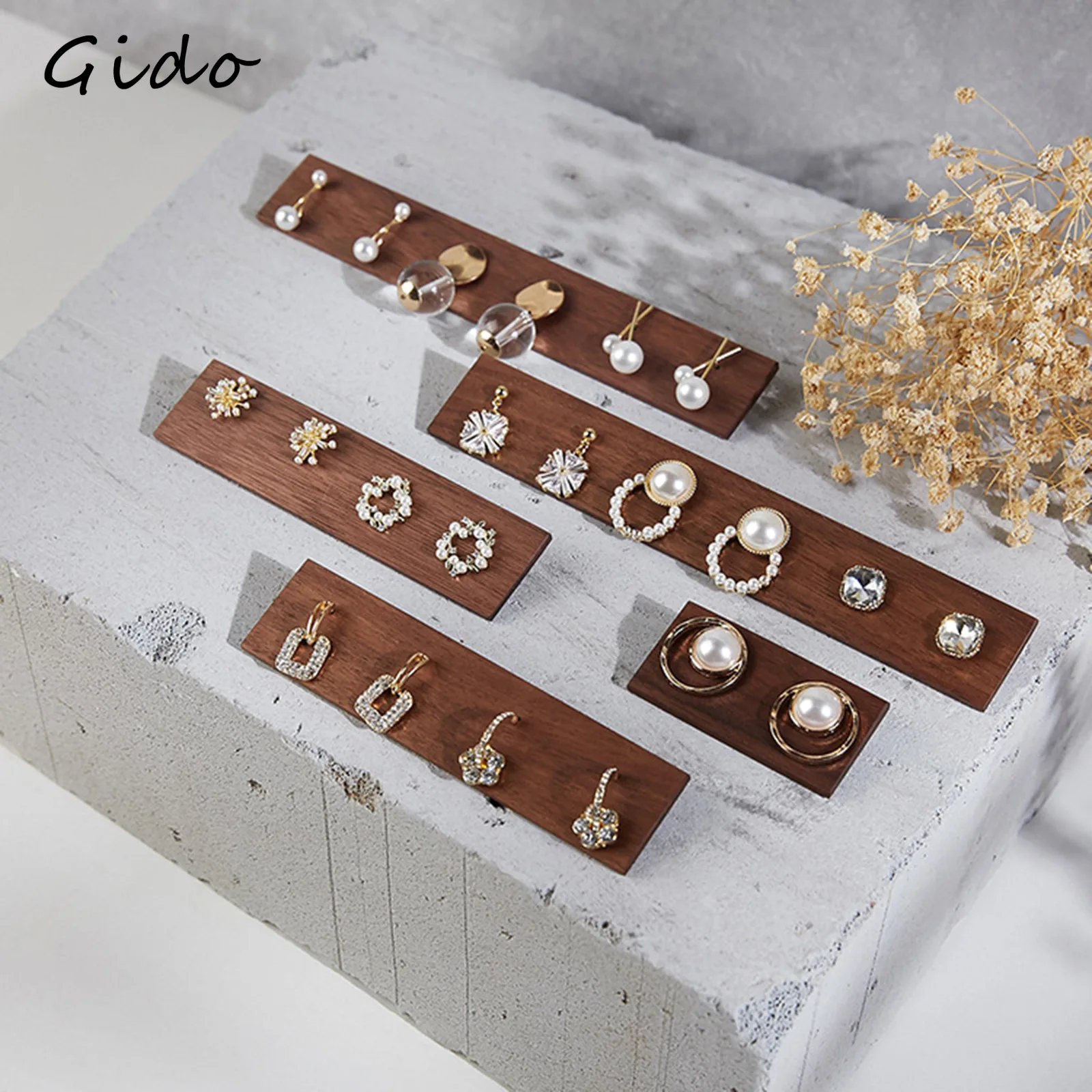 

Dark Brown Rectangular High-end Black Walnut Solid Wood Earring Display Stand Storage Photo Props Jewelry Display Stand 1Piece
