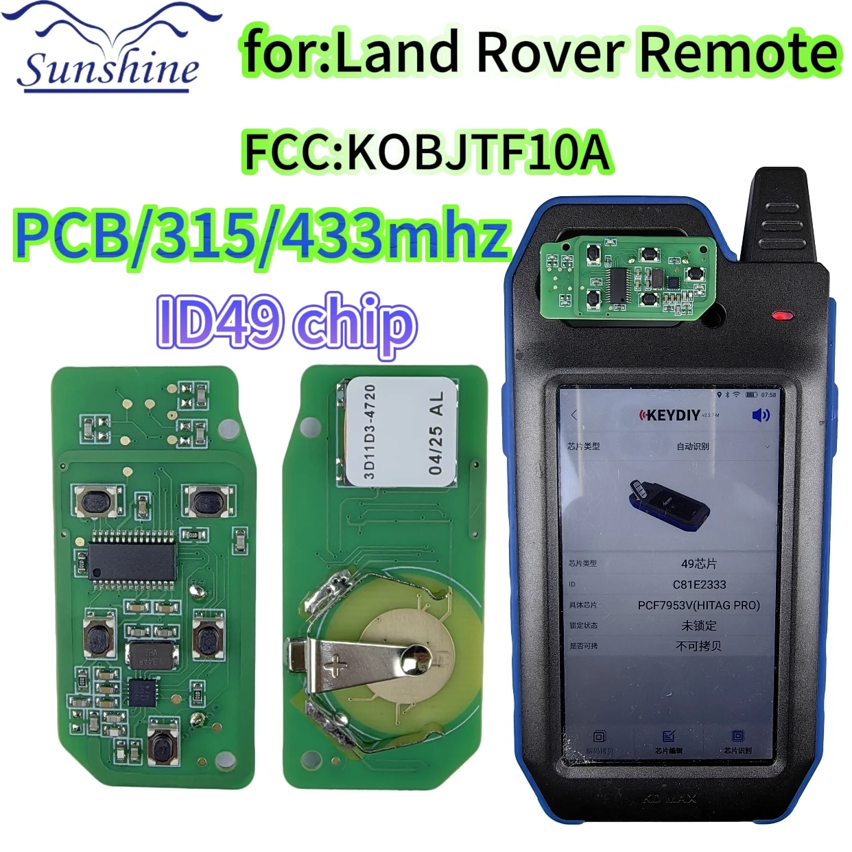 

Sunshine ID49 чип 315/433 МГц KOBJTF10A автомобильный дистанционный ключ для Land Rover Freelander Discovery 4 Range Rover Sport Evoque