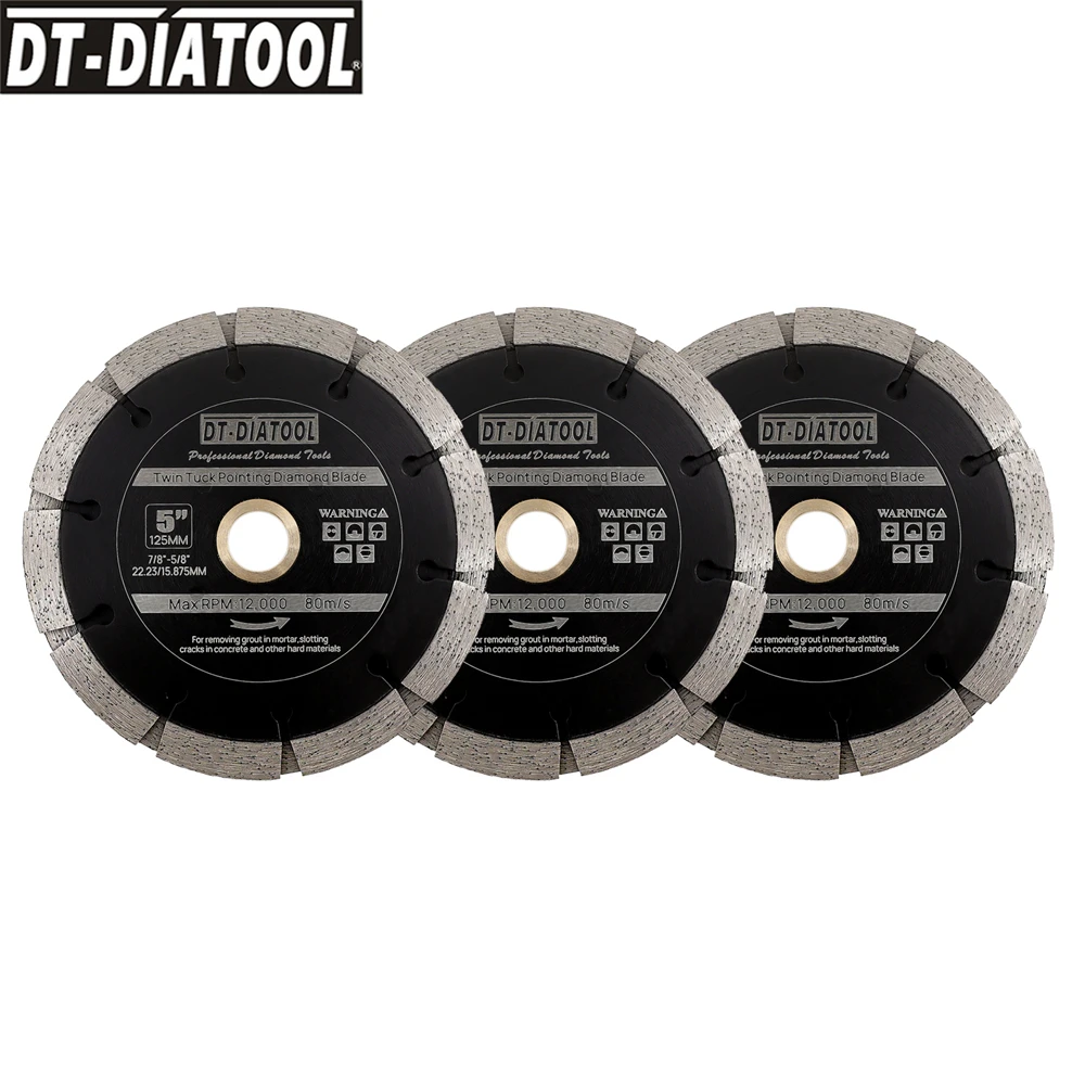 DT-DIATOOL 3pcs Dia5inch/125mm Diamond Core Holes Cutting DiscSintered Slotting Saw Blades ForRemoval Mortar Granite Marble