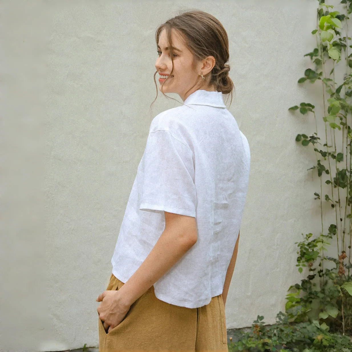 Повседневная рубашка из 100% льна женские топы простой стиль свободный отложной