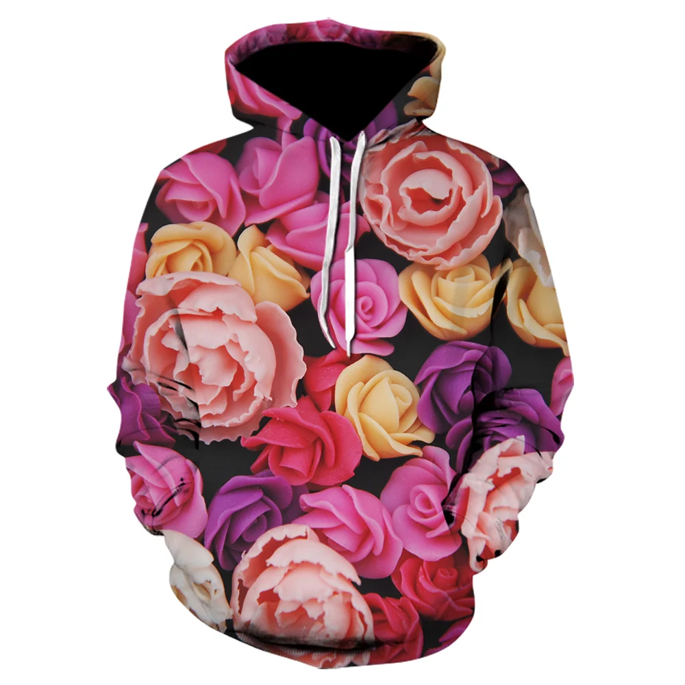 

2021 Winter Fashion Tops Men's and Women's Long-sleeved Hoodies 3D Printing Rose Harajuku Sports Pullover Casual Flower Hoodie
