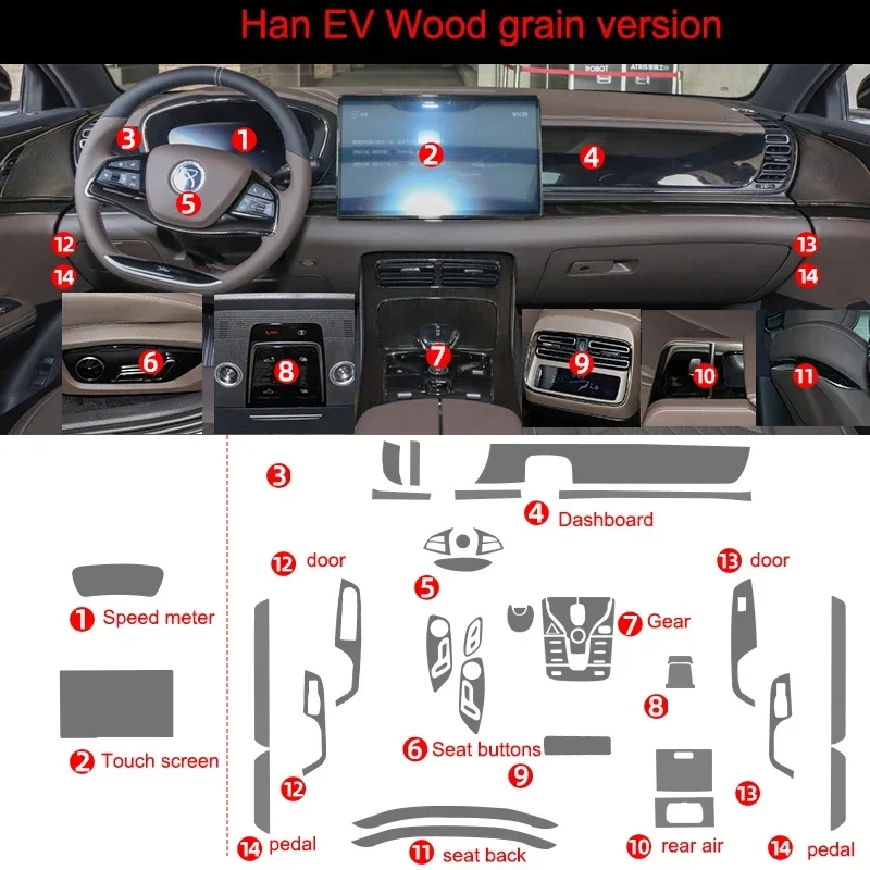 

ТПУ-пленка для BYD DMI EV Song Plus Han EV, наклейка для салона автомобиля, центральная консоль, шестерня, сенсорный экран, приборная панель, панель двери, окна