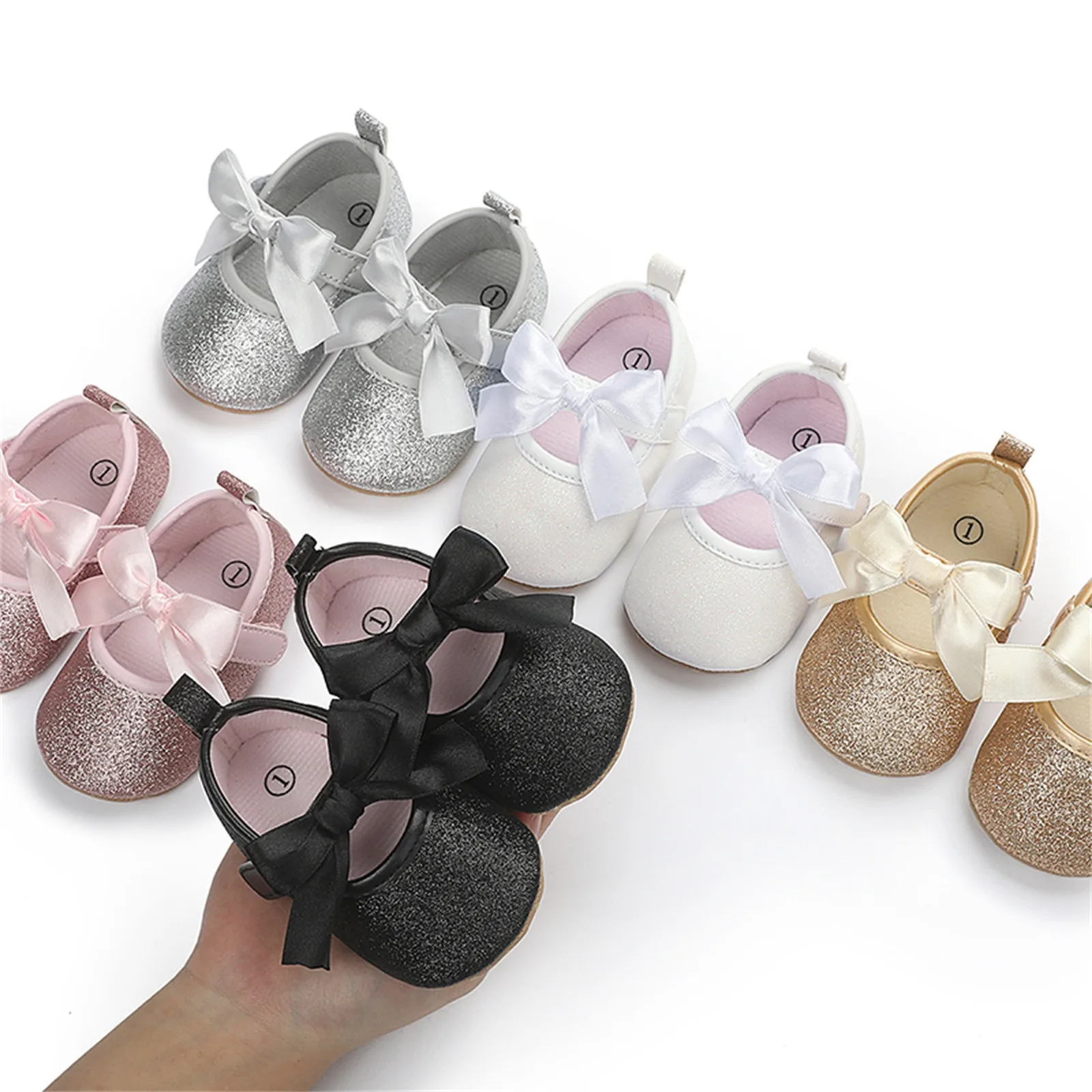 

Infant Newborn Baby Girls Shoes Spring Summer Flats Glitter Bowknot Princess Shoes Non-slip First Walkers Shoes Crib Sneakers
