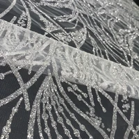 shiny striped white bridal wedding dress tulle material silver platinum glitter lace fabric for sewing high quality evening gown