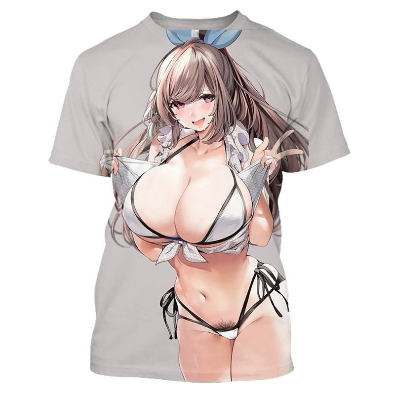 

Сексуальная Женская футболка Ahegao с 3D принтом, футболка Манга Hentai Loli, аниме открытые бикини, купальник, свитшот, мужские и женские повседневные уличные Топы