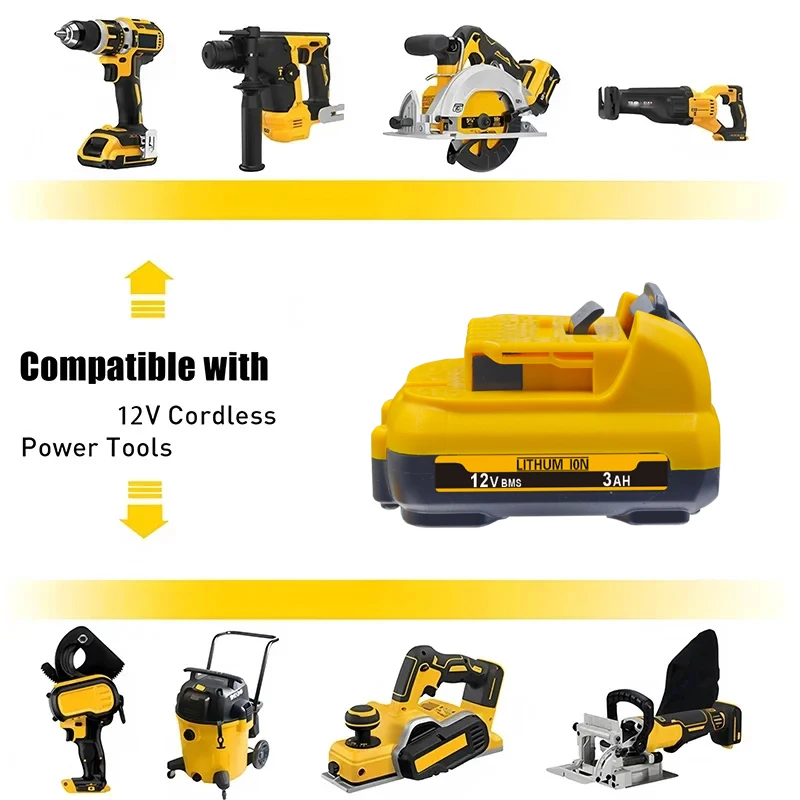Фото Аккумулятор для DEWALT DW089LG, для аккумуляторов DEWALT 12V, 2.0Ah 3.0Ah, совместим с моделями DCB120, DCB124, DCB122, DCB127, DCB125, DCB123, для электроинструментов. №3