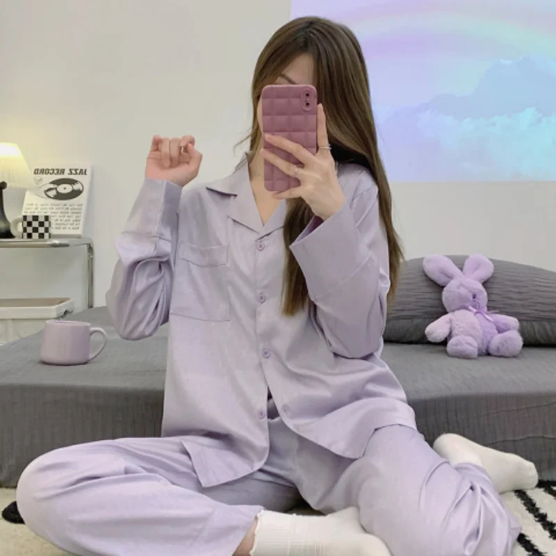 Yunyirou Spring Thin Ice Silk High-Grade Women's Long-Sleeved Cardigan Lapel Casual Breathable Clothing Long Length To Ankle