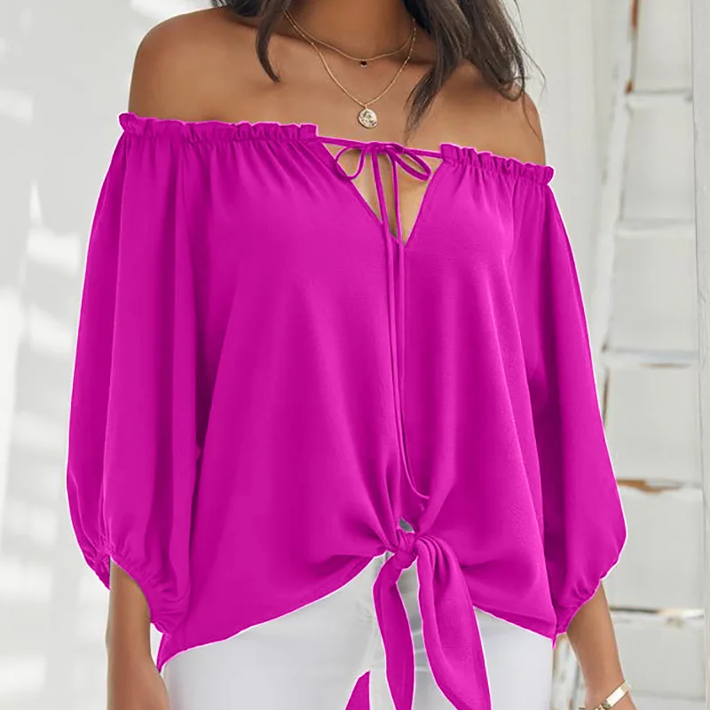 

Women's Shirts Off Shoulder Plain Long Sleeve Solid Blouses Fashion Elegant Workwear Loose Summer Loungewear