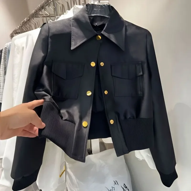 

Fashion Bomber Jacket Women Elegant Lapel Zipper Short Coat 2023 Spring Autumn Casual Ladies Restro Windbreak Coats Top