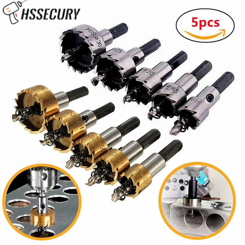

5-piece Set of High-speed Steel Sawtooth Hole Opener Aluminum Plate Iron Alloy Plate Punching Drill Bits Set 16 18.5 20 25 30mm