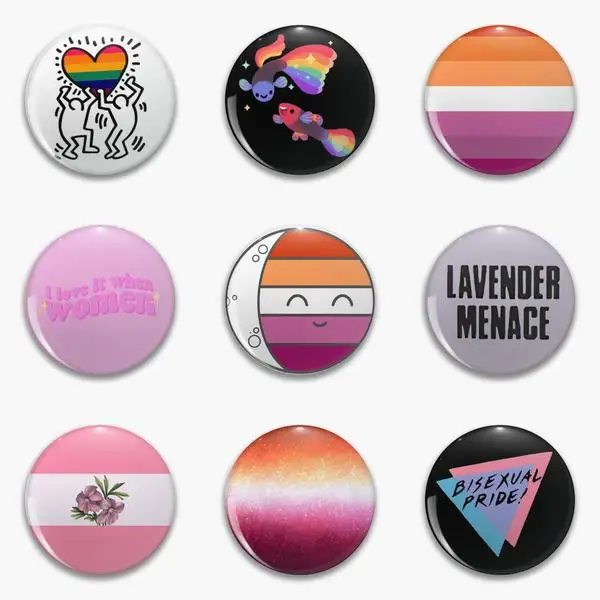 Sapphic Pride Gay Haring Rainbow Guppy Orange Magenta Lines Lesbian It Soft Button Pin Customizable Jewelry Lapel Pin Hat Funny