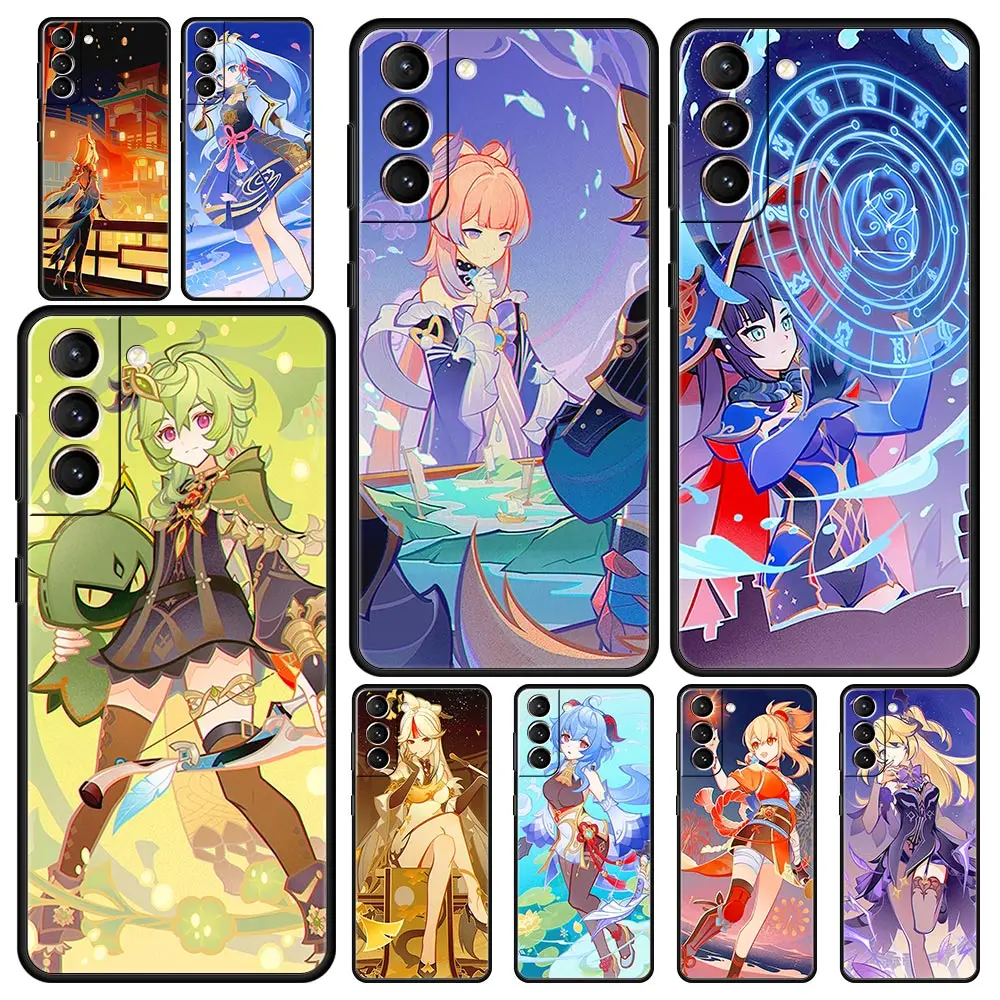 

Genshin Impact Phone Case For Samsung Galaxy S23 Ultra S22 S21 S20 FE 5G S10 S10E S9 S8 Plus Note 20 Soft Black Silicone Cover