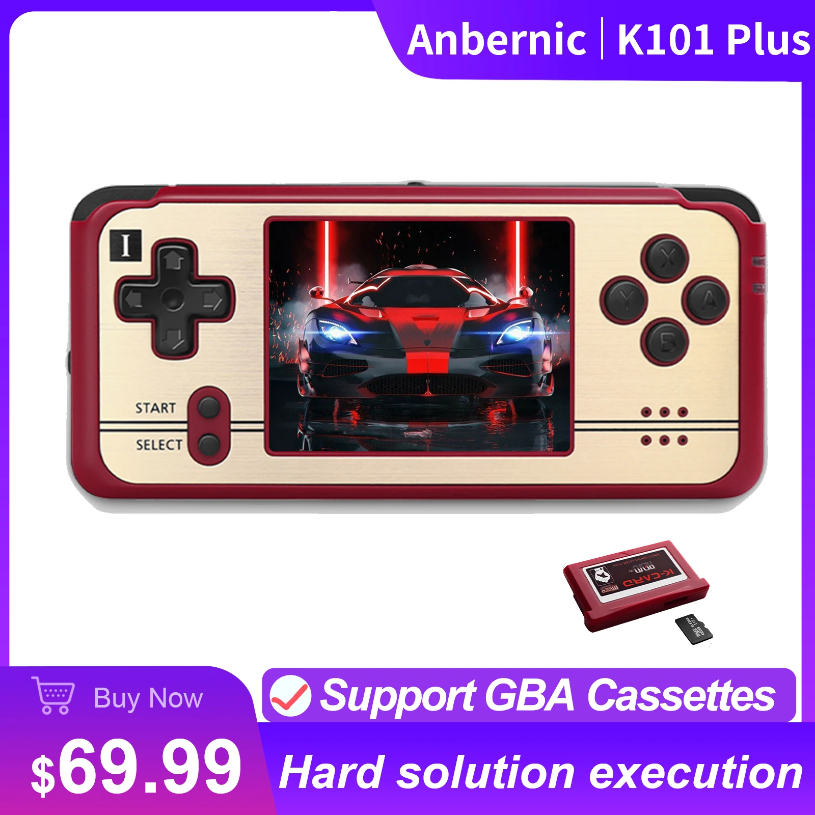 Original Anbernic K101 Plus Pocket Handheld Game Console 3 Inch TFT Screen Dual CPU Compatible with Official GBA Game Cartridges