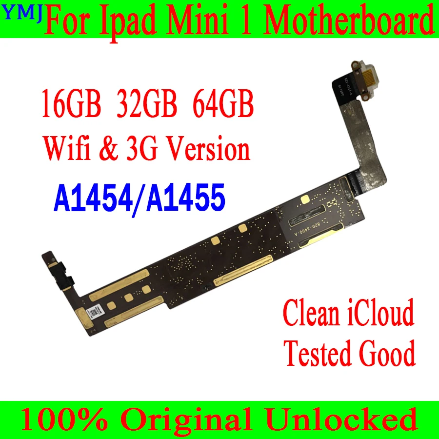 

16GB 32GB 64GB Mainboard For IPad MINI 1 A1432 Wifi&A1454/A1455 3G Version Motherboard Original Unlock Clean Icloud Logic Board