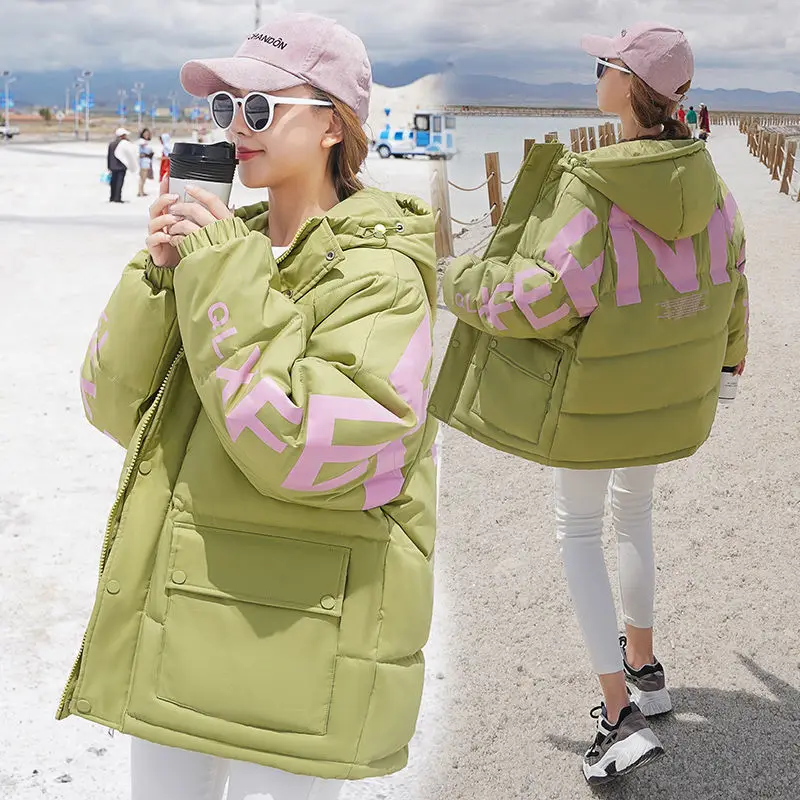 Thicken Parkas Winter Jacket Women's 2021 Korean loose Down cotton Letter Coat Hooded Warm Casual Female Snow Outwear Streetwear