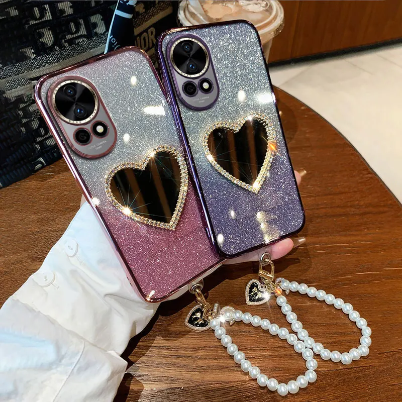 Роскошный чехол с жемчужным браслетом 12 12SE 10SE для Huawei Nova 11 10 9 SE pro Mate 20x зеркальный